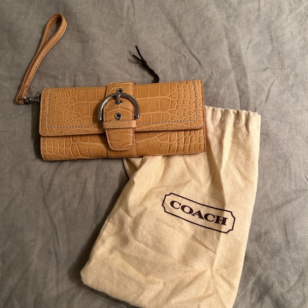 Coach Camel Croc-Embossed Clutch